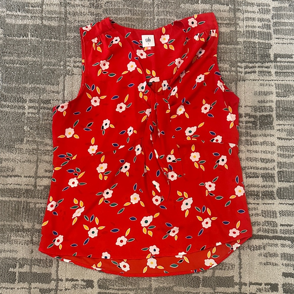CAbi Red Floral Sleeveless Blouse
